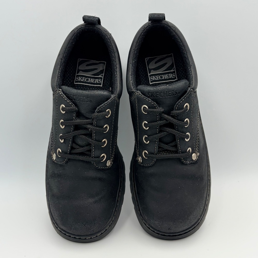 Vintage Skechers Y2K Black Leather Oxford Shoes Womens 7.5 Lug Sole Chunky 2174 - Picture 8 of 14
